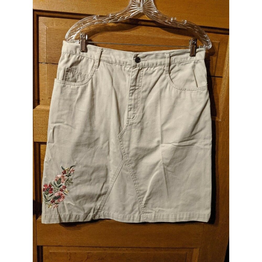 Xhilaration Juniors Size 11 Skirt Khaki Tan Embroidered Floral Womens